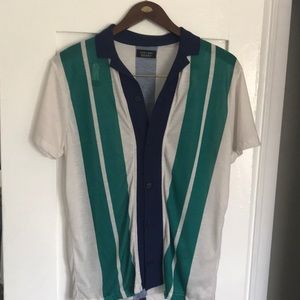 Zara Men’s Striped Button Up Polo Size M
